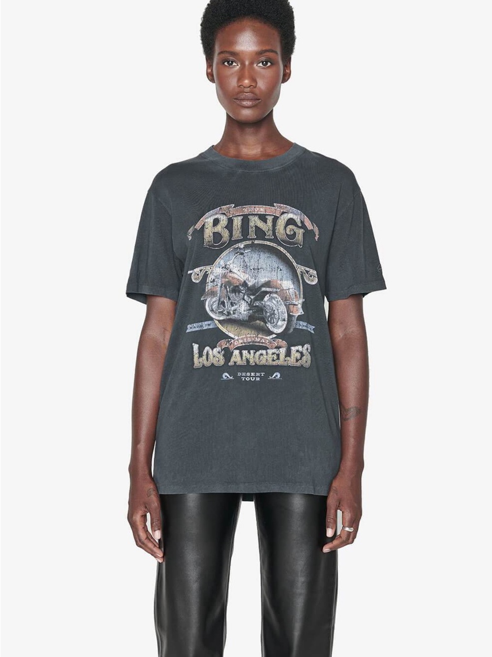 Anine Bing Dark Grey Lili Graphic Los Angeles Vintage Motorcycle Tee - Picture 2 of 5